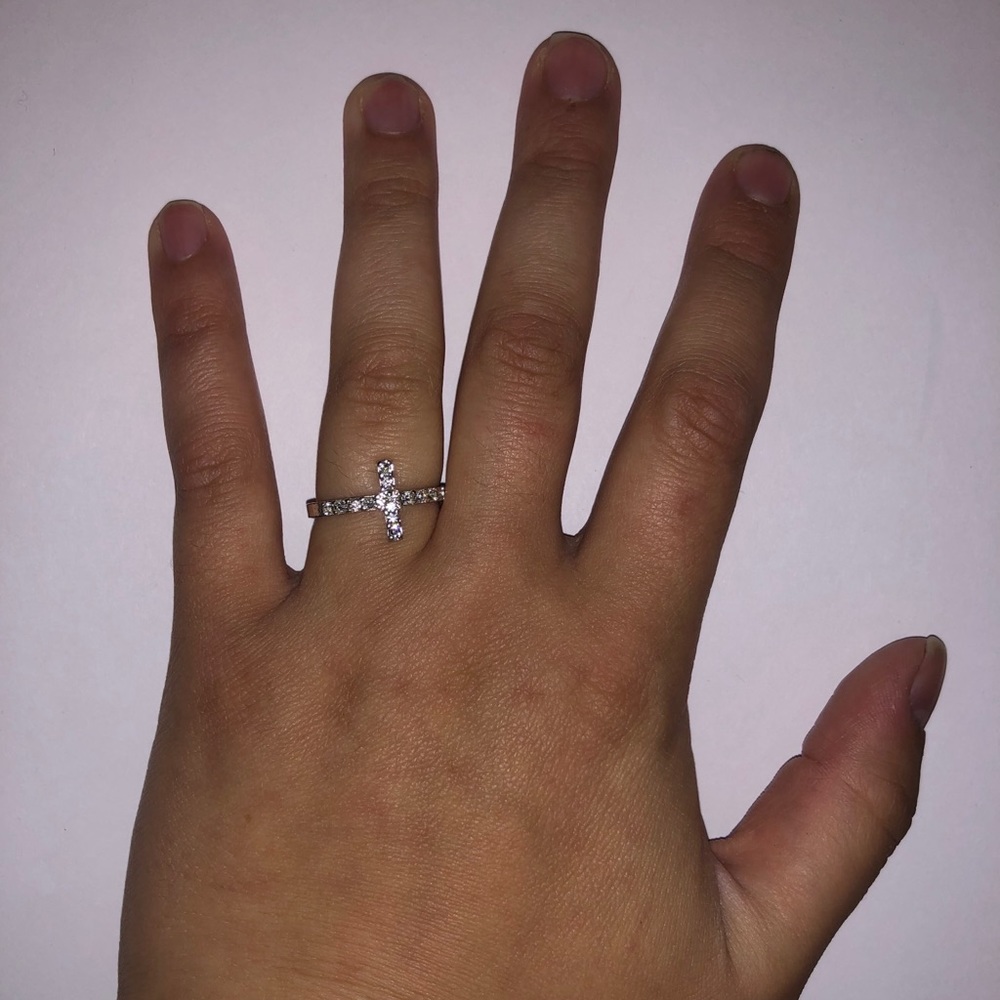 Jewelry: Dainty Silver with Rhinestone Cross Ring